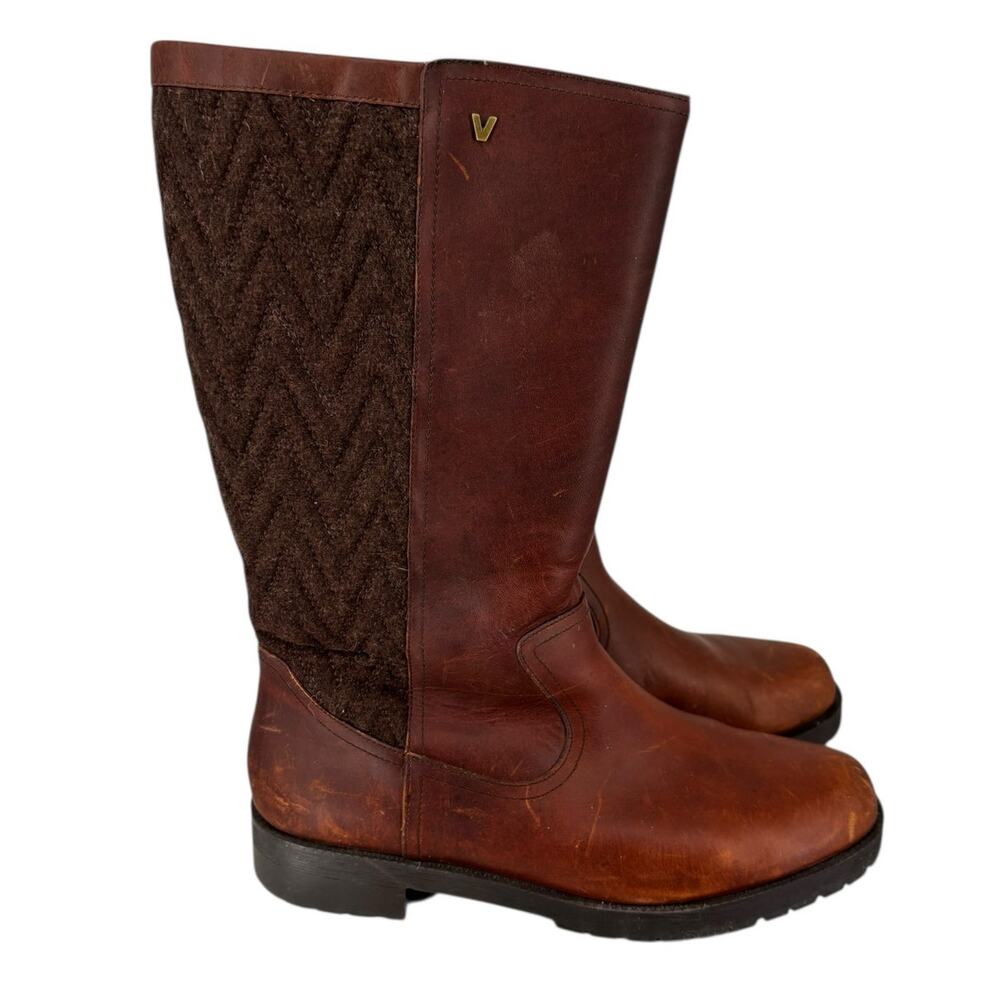 Vionic Mystic Aurora Tall Boots Weatherproof Brown Leather Riding Fleece Sz 10 - Picture 2 of 12